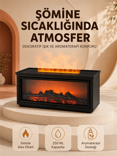 Alev Efektli Aroma Yayıcı Hava Nemlendirici Uzaktan Kumandalı Gece Lambası
