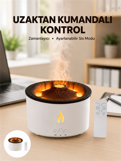 Alev Efektli Buhar Makinesi – Aromaterapi, Nemlendirme ve Işık Modlu Tasarım Yeni Nesil