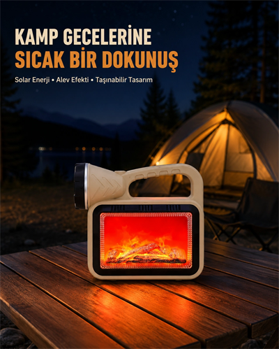 Alev Efektli Solar Lamba COB Işıklı Taşınabilir Bahçe Kamp Aydınlatma