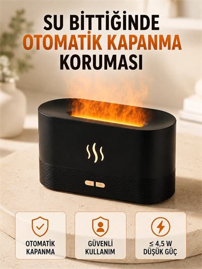 Alev Efektli Ultrasonik Aroma Difüzörü 180 ML LED Işıklı Hava Nemlendirici