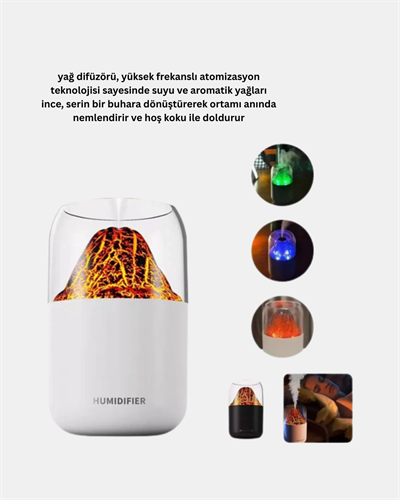 Alev Efektli Ultrasonik Uçucu Yağ Difüzörü 280ml Su Tanklı ve Sessiz Çalışma Özellikli