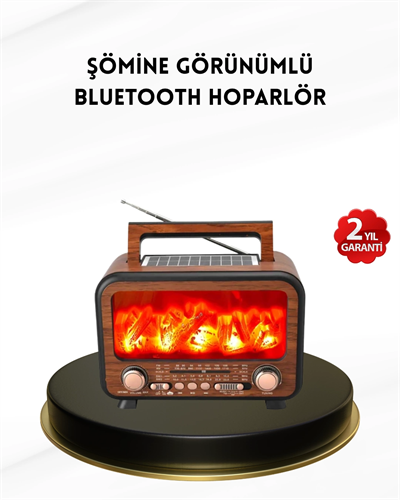 Alev Işığı Efektli Solar Bluetooth Hoparlör Radyo Destekli Taşınabilir Model