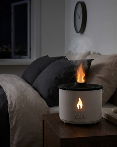 Alev ve Volkan Efektli Ultrasonik Aroma Difüzörü LED Gece Lambalı Hava Nemlendirici