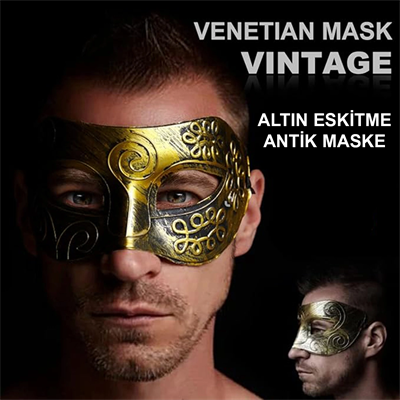 Altın Eskitme Yüz Maskesi - Antik Tarz Balo Maskesi Bx40