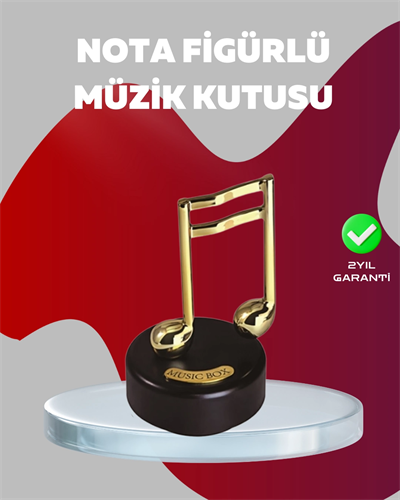 Altın Nota Figürlü Dönen Müzik Kutusu Dekoratif Music Box