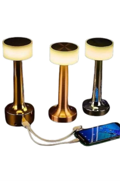 Altın Rengi Masa ve Gece Lambası Dokunmatik Şarjlı Masa Lambası