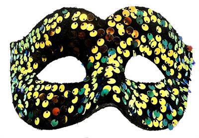 Altın Renk Arkadan Lastikli Pul Payet İşlemeli Balo After Parti Maskesi (3936)