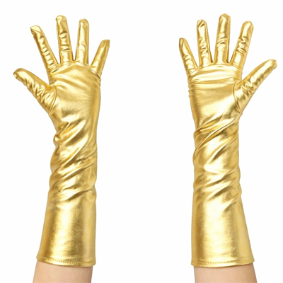 Altın Renk Dirsek Altı Lüks Saten Eldiven 40 Cm