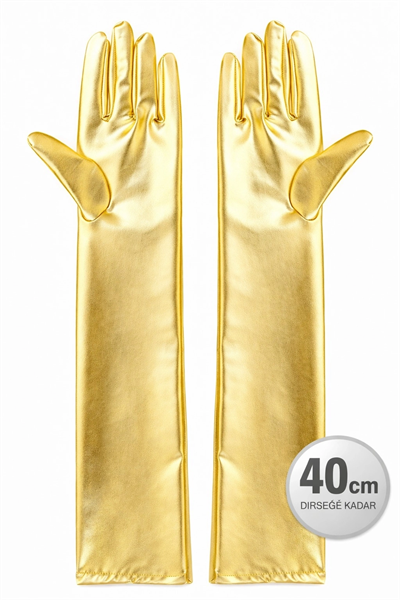 Altın Renk Dirsek Altı Lüks Saten Eldiven 40 Cm