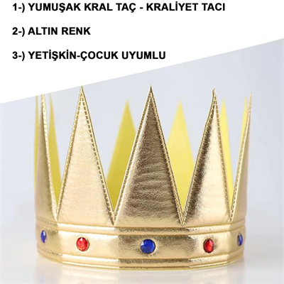 Altın Renk Eva Yumuşak Kral Kraliyet Tacı Yetişkin Çocuk Uyumlu 55 Cm Bx40