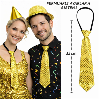 Altın Renk Pul Payetli Işıltılı Parti Kravatı 33 Cm