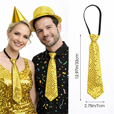 Altın Renk Pul Payetli Işıltılı Parti Kravatı 33 Cm