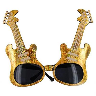 Altın Renk Rockn Roll Gitar Şekilli Parti Gözlüğü 15x15 cm (3936)
