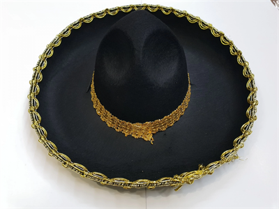 Altın Renk Şeritli Meksika Mariachi Latin Şapkası 55 cm Çocuk