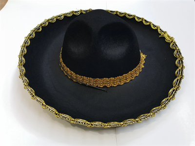 Altın Renk Şeritli Meksika Mariachi Latin Şapkası 55 cm Çocuk