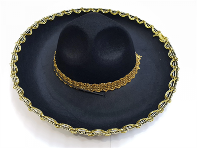 Altın Renk Şeritli Meksika Mariachi Latin Şapkası 55 cm Çocuk