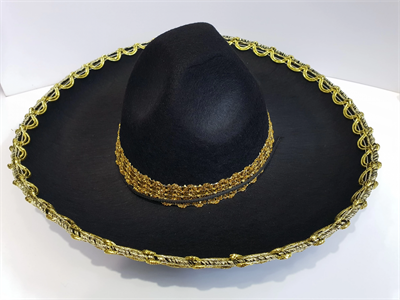Altın Renk Şeritli Meksika Mariachi Latin Şapkası 55 cm Çocuk