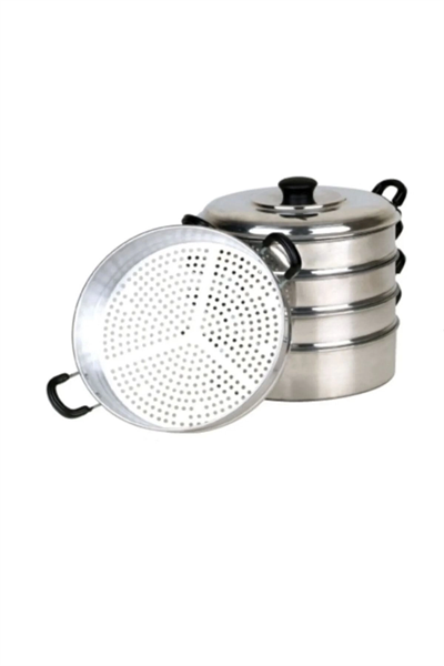 Alüminyum 5 katlı 30 cm gri mantı tenceresi 3,5 litre kapasite gıda temaslı - 30 cm Boyut/Ebat