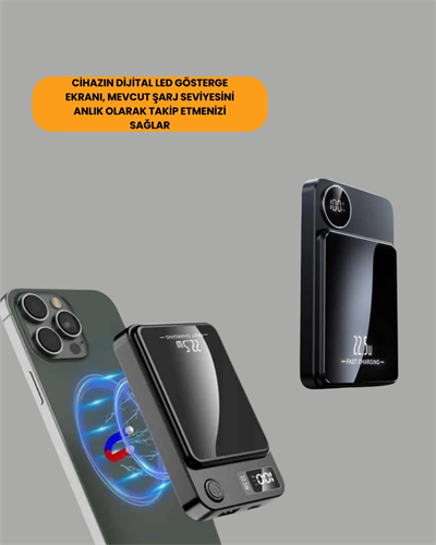 Alüminyum Alaşımlı, 20W PD Hızlı Şarj ve Manyetik Kablosuz Powerbank