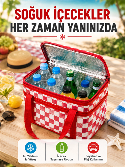 Alüminyum Folyo İç Yüzeyli Termos Çanta Kamp Plaj Market ve Piknik Çantası