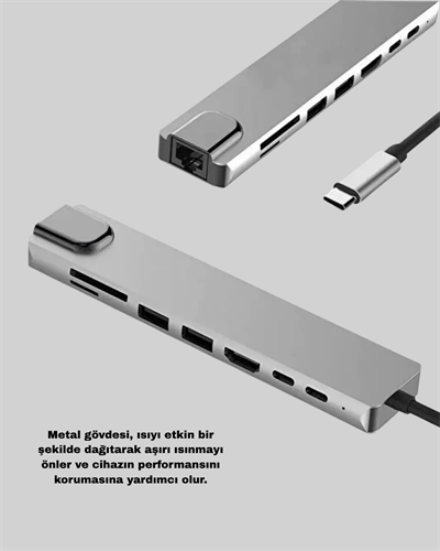 Alüminyum Kasalı MacBook USB-C Hub – 4K HDMI, USB 3.0, SD/TF Kart Girişi, PD Şarj Desteği