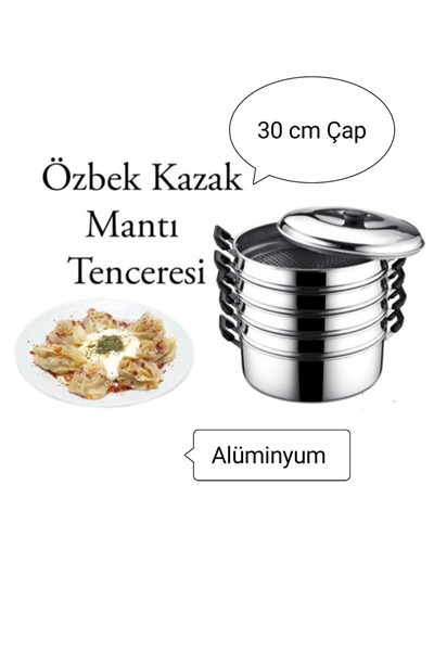 Alüminyum dış ve iç yüzeyli, 5 katlı, 6 parçalı, 3.815 L hacimli buharlı mantı tenceresi