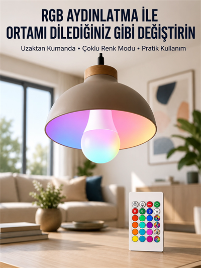 Ambiyans Aydınlatma RGB Led Lamba Kumandalı Renk Değiştirebilen