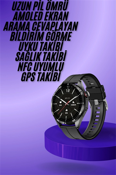 Amoled Ekran 3 Kordonlu Akıllı Saat 5.0 Bluetooth Bağlantılı Android ve İOS Uyumlu