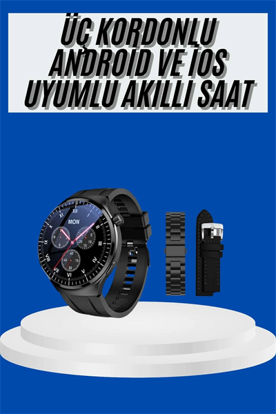 Amoled Ekran Akıllı Saat Üç Kordonlu İOS Android Uyumlu