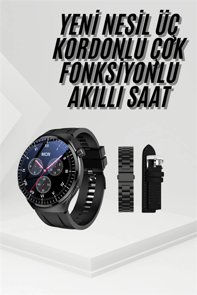 Amoled Ekran Metal Deri Silikon Kordonlu Uyku ve Sağlık Takibi