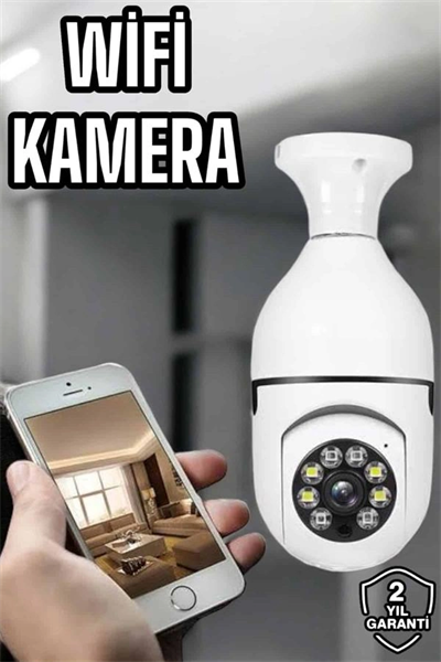 Ampul Görünümlü Güvenlik Kamerası Duylu Wifi Kamerası Dönebilen