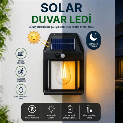 Ampul Model 3 Modlu Solar Led Duvar Lambası, Güneş Enerjili, Şarjlı Kablosuz Dış Mekân Apliği, Bahçe Ve Kapı Lambası Bx40