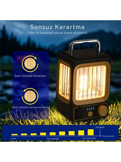 Ampul Solar Şarj Edilebilir 12 Led 1 Rustikli Led Kamp Lambası