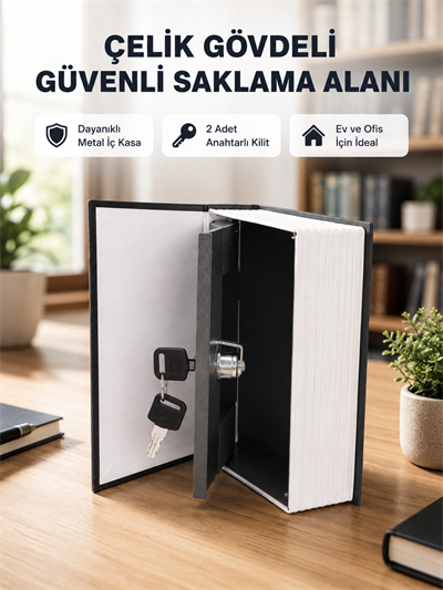 Anahtarlı Gizli Kitap Kasa – Metal İç Yapı, Kamuflajlı Sözlük Tasarım