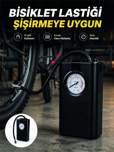 Analog Manometreli Kompakt Araç Hava Pompası Lastik Şişirme Cihazı