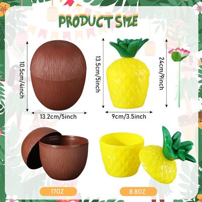 Ananas &amp; Hindistan Cevizi Tasarımlı Pipetli Bardak Seti (6 Adet) (3936)