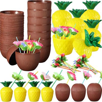 Ananas &amp; Hindistan Cevizi Tasarımlı Pipetli Bardak Seti (6 Adet) (3936)