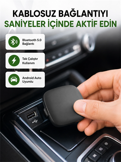 Android Auto Kablosuz Adaptör Bluetooth 5.0 ve 5.8GHz WiFi Destekli Yeni Nesil