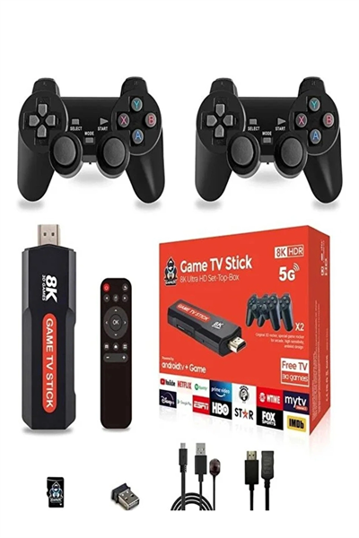 Android TV uyumlu retro oyun konsolu 2 kollu Bluetooth destekli çok renkli - Elektronik