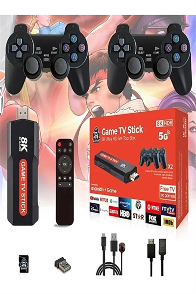 Android TV uyumlu retro oyun konsolu 2 kollu Bluetooth destekli çok renkli - Elektronik