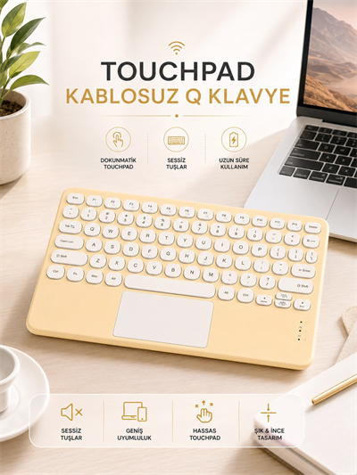 Android ve İOS Uyumlu Bluetooth Klavye Touchpad Slim Kablosuz Wifi Q Klavye