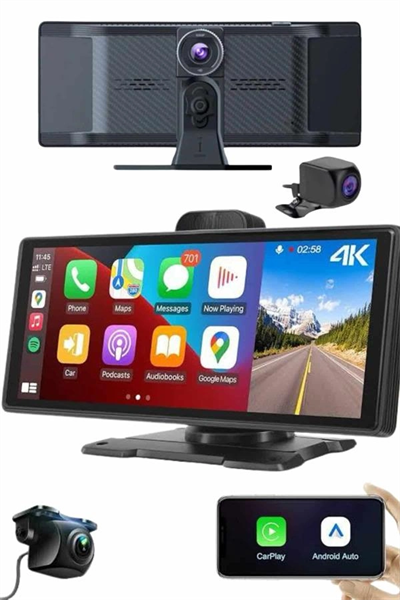 Android ve İOS Uyumlu Ön Arka Çift Kameralı Araç Ekranı Dokunmatik CarPlay