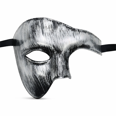 Antik Eskitme Gümüş Erkek Yarım Maske - Phantom & Balo Maskesi