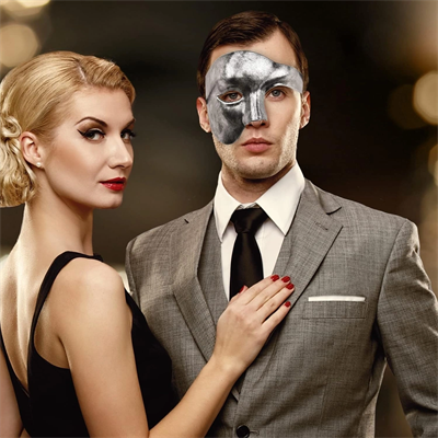 Antik Eskitme Gümüş Erkek Yarım Maske - Phantom Parti  Balo Maskesi