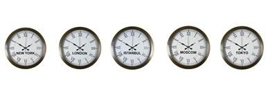 Antique Roma 5’li Metal Eskitme 36 cm Dünya Duvar Saatleri
