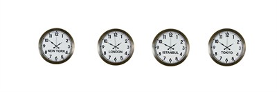 Antique Time Eskitme 4’lü Metal 36 cm Dünya Duvar Saatleri