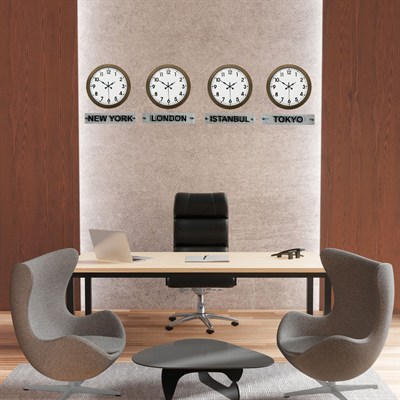 Antique World 36 cm Eskitme Metal 4’lü Dünya Saat Seti Tabelalı