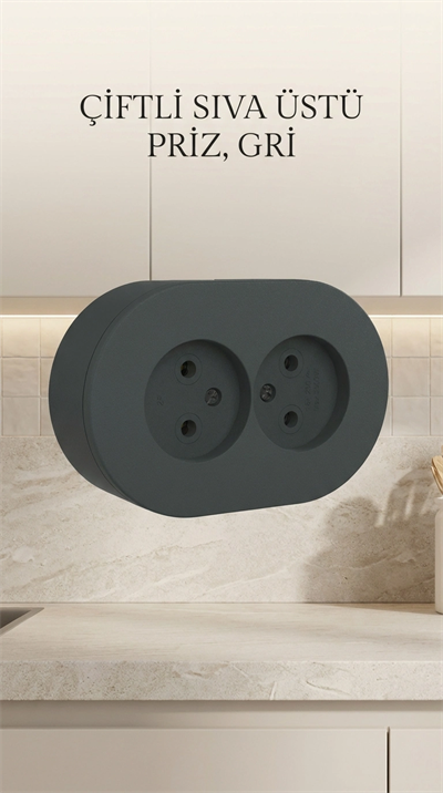 Antrasit Renk Çiftli Sıva Üstü Topraklı Elektrik Priz