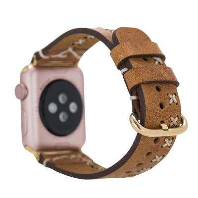 Apple Watch Uyumlu Deri Kordon 42-44-45mm Aqua V18 Taba