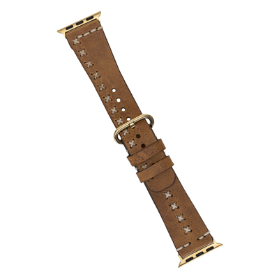 Apple Watch Uyumlu Deri Kordon 42-44-45mm Aqua V18 Taba